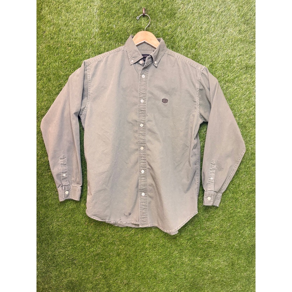 Deus Ex Machina Mens Olive Green Cotton Twill Button Down Shirt Size M Logo